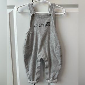 Polarn O. Pyret Embroidered Animals Gray Organic Cotton Overalls (Sz 2-4 Months)